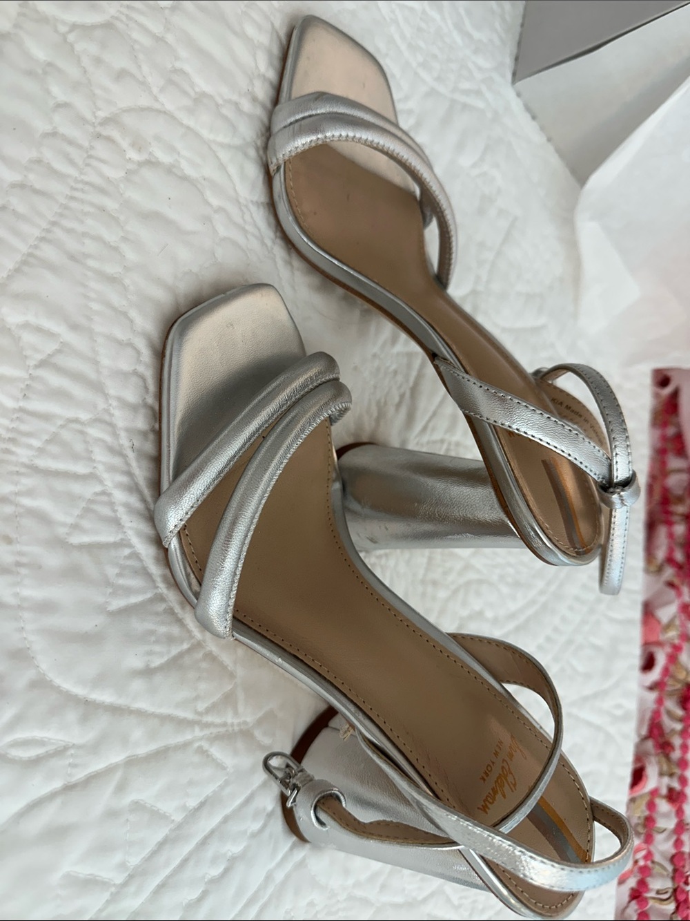 Sam Edelman Silver Metallic Double Strap Block Heel Sandals